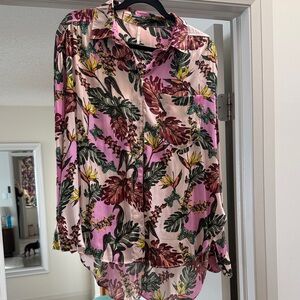 Anthropologie Pink Floral Button Down Shirt